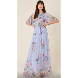 Monsoon Esmee Light Blue Garden Floral Maxi Dress Size 14